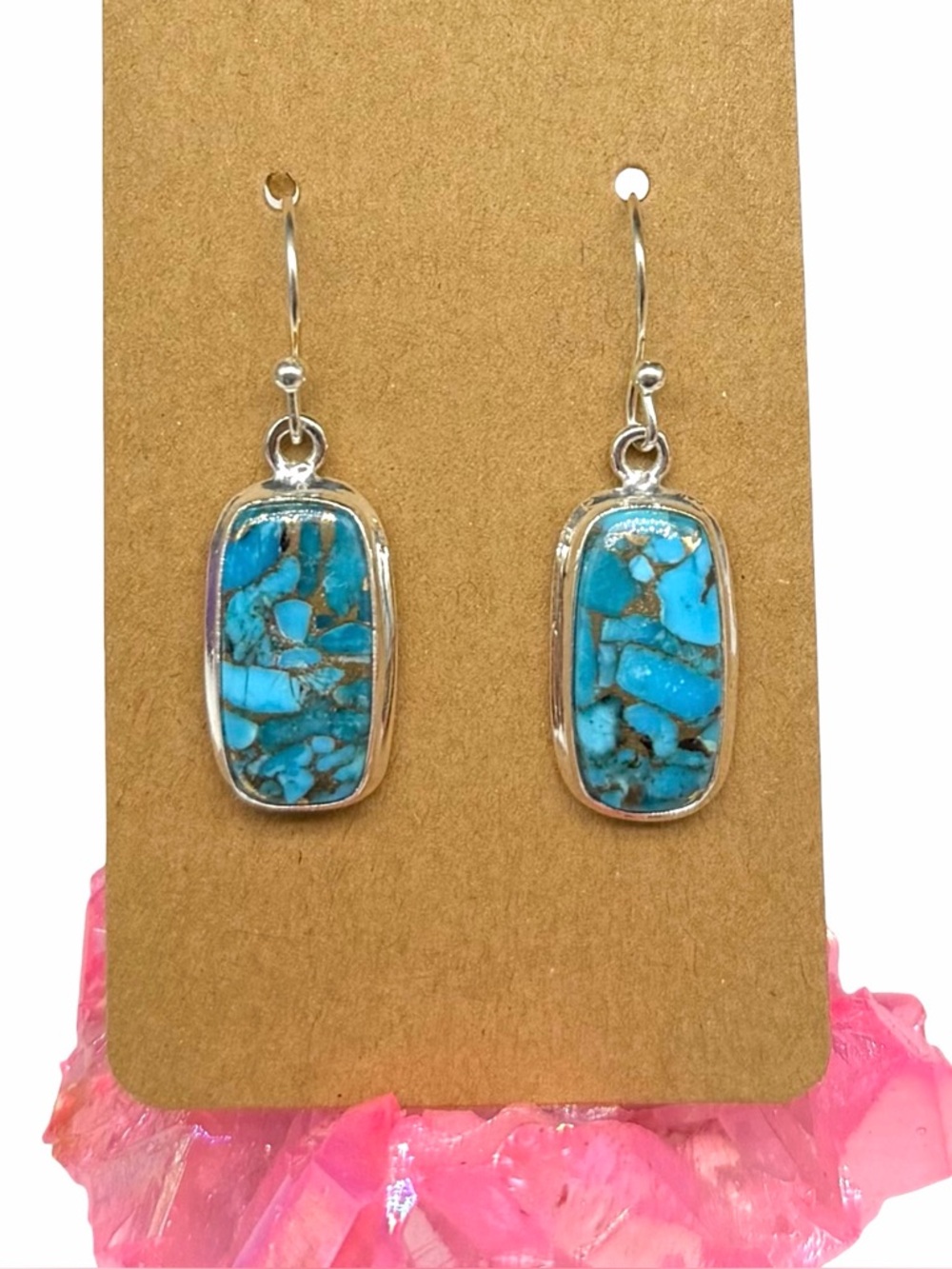 Kingman Mine Copper Turquoise Earrings Solid 925 Sterling Silver